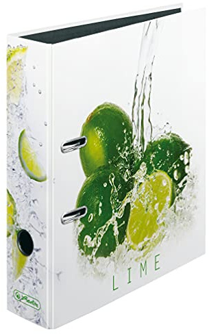 herlitz 11306008 Ordner maX.file, A4, Rückenbreite: 8cm, schwarzer Innenspiegel, Motiv: Fresh Fruit Limette, 10 Stück