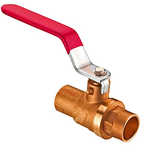 MegaHaustechnik Lötkugelhahn 28x28 aus Messing mit Hebelgriff aus Stahl rot, Anschlüsse für Rohr-Außendurchmesser 28mm zum Löten, Trinkwasser geeignet, Absperrhahn Absperrventil