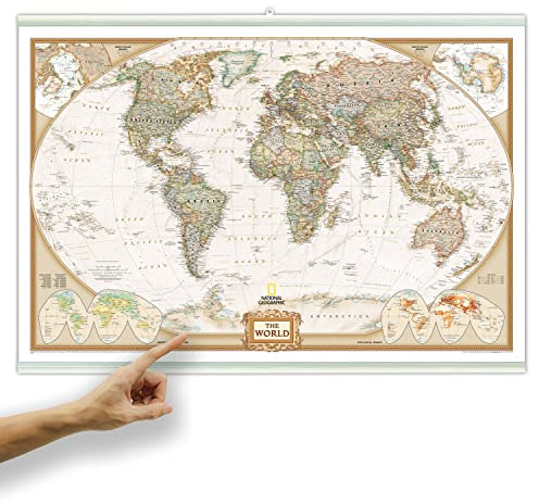 ORBIT Globes & Maps - Weltkarte mit Kartenbild von National Geographic - Landkarte classic mit weißen Kunststoffleisten, Aktuell 2026, 116x75 cm, englisch, Retro bzw. Vintage-Look