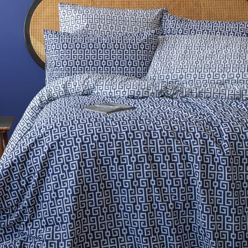LERUUM Sommer Bettwäsche Set 135x200 Baumwolle Navy Blaue Weiß Geometrisches Wendbares Bettbezug mit 1x Kissenbezug 80x80cm