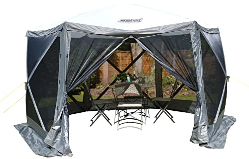 Maypole 6 Sided Pop-Up Screenhouse, Water Resistant Gazebo With Mesh Side Walls For Patios And Gardens