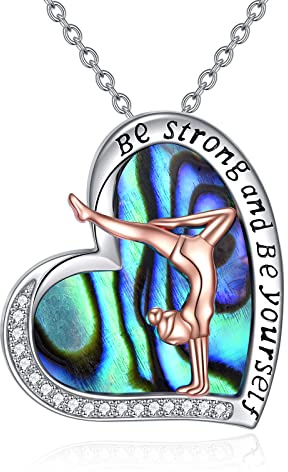 YFN Gimnasia Collar Plata de Ley 925 Abulón Colgante Forma de Corazón Joyería Regalos para Mujeres Hija