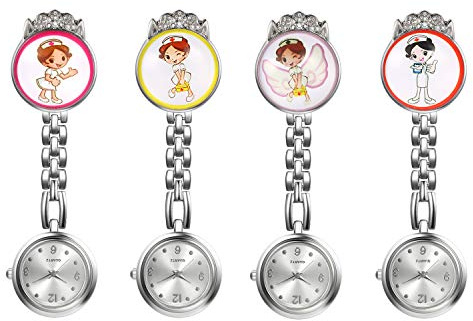 Avaner Krankenschwesteruhr Damen FOB Taschenuhr Analog Quarzwerk Pflegeruhr Cartoon Mädchen Ansteckuhr mit Clip Arzt Doktor