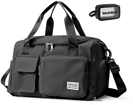 Petit Sac de Sport pour Femme, Sac de Voyage avec Compartiment à Chaussures, 02 Noir, Gym Bag & Toiletry Bag, Sac de Sport et Trousse de Toilette