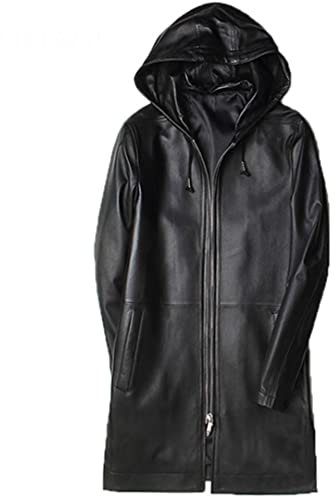 Herren Schaffell Mantel Mittellang Kapuze Windbreaker Mantel Herren Echtleder Jacke Herren Slim Fit 100% echter Schaffell Mantel Schwarz L