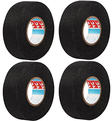 Feuerlos 4 Stück KFZ Gewebeband, 19mm x 15m Klebeband Kabelbaum, Gewebeband Panzerklebeband Kabelbäume Elektriker Band, Auto Kabelbaum Filzband für Kabelbäume Elektrisches Klebeband