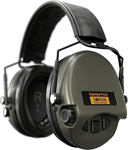 Sordin Pro-X Slim SFA Protección auditiva - 74502-04-S - Protector auditivo activo en cápsula - Anillo aislante para un mayor SNR (31 dB) - Almohada de espuma - Oliva