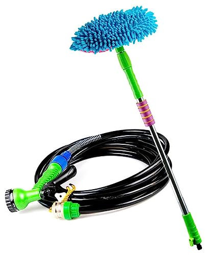 Waschbürste mit Teleskopstiel Set, High Clean Teleskopstange mit Wasseranschluss mit Verlängerungsstange, Wasserführende Teleskopstange mit Bürste zur Wintergartenreinigung.
