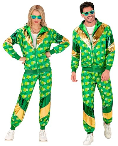 W WIDMANN MILANO Party Fashion - Trainingsanzug St. Patricks Day | Jacke und Hose mit Kleeblatt-Design, Jogginganzug, 80er Jahre Kostüm für Karneval, Mottoparty