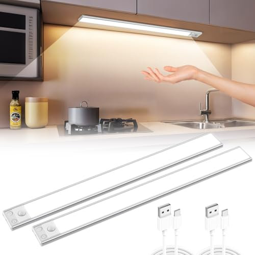 COOLNIGHT Reglette Led Cuisine Sous Meuble 90 LED+350LM, 1800mAH Lampe Led Rechargeable Lampe sans Fil, 0 seconde l'installation Lumiere Detecteur De Mouvement Interieur, Reglette Led Rechargeable USB