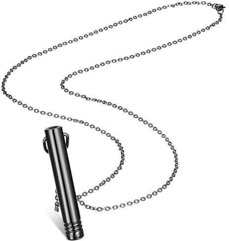 Fiada Angst Halskette Edelstahl Achtsame Atmung Halskette Angst Werkzeug Tiefe Atemübung Halskette Tragbare Angstlinderung Halskette für Herren Damen Meditation Stress (Stilvoll, Schwarz)