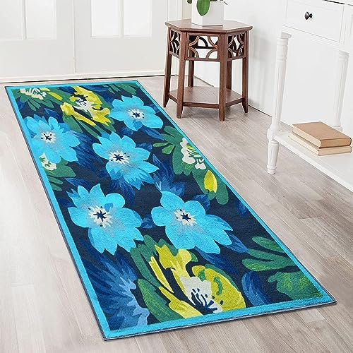 YANHONG Handwebteppich Läufer Teppich 110 x 410 cm Benutzerdefinierte Länge Läufer Schmutzfangmatte mit rutschfestem Gelrücken für Esszimmer, Küche, läufer Flur, Blau B