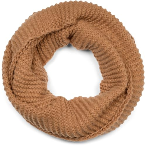 styleBREAKER Unisex Strick Loop Schal Einfarbig mit Wellenmuster, warmer Winter Strickschal, Schlauchschal 01018169, Farbe:Braun