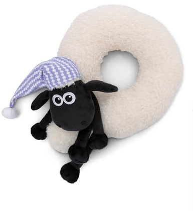 NICI Nackenkissen Kinder Shaun das Schaf 25x25cm - Nackenhörnchen - Flauschiges Kinderkissen für Mädchen und Jungen - Perfekt als Reisekissen - 49655