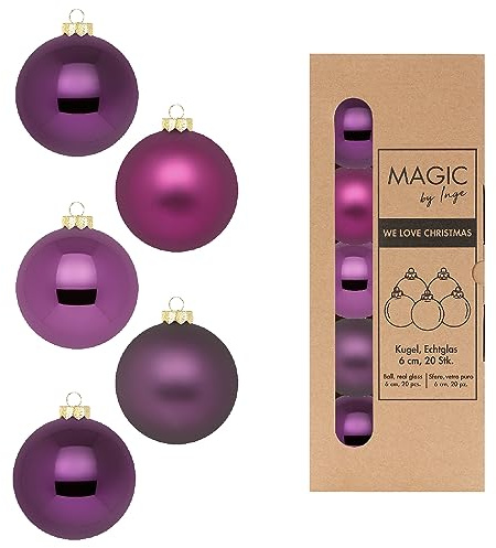 Inge Glas Weihnachtskugeln | Schöne Christbaumkugeln aus Glas | 20 Kugeln in Karton-Box | Christbaumschmuck Weihnachtsbaumschmuck Weihnachtsbaumkugeln (Purple Deluxe)