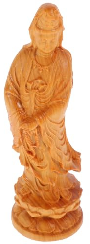STOBAZA Estatuilla De Guan Yin Tallada En Madera Escultura De Diosa China Kuan Yin Estatua De Buda Feng Shui para La Riqueza Salud Adornos De Jardín Zen En Miniatura Estatua De Bendición