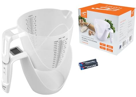 LTC Lamex Elektrische Waage - Präzisions-Küchenwaage mit Schüssel (Messbereich von 1g bis 5kg) - beschädigungssicher - klare Digitalwaage - 5 Messmodi - weiß