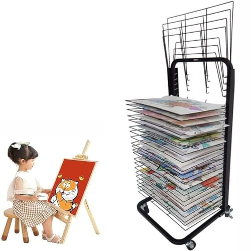 CYMYYDS Mobiler Kunst-Trockenständer, Metall-Kunstwerk-Farbtrockenständer, A3-Papier, Stapelbarer Kunst-Aufbewahrungsständer, Für Kunststudios Und Klassenzimmer, Malhandwerk,25-Layers