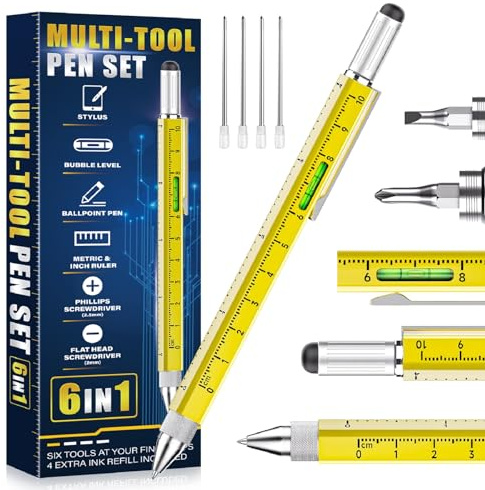 NADRQQE Multi-Tool Stift, 6 IN 1 Aluminium, Gelb, Für Männer, Frauen, Vater, Ehemann, Freund, Geschenk