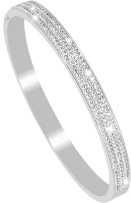 MILAKOO 6mm Ovale Form Edelstahl Manschette Armreif Armband mit Strass für Frauen (Silber)