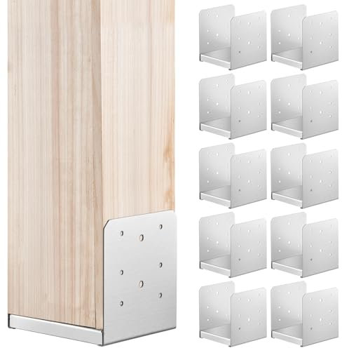 VEVOR Lot de 10 Support de Poteau Bois 6''x6'' 152x152 mm Base d'Ancrage de Poteaux en Acier Inoxydable Taille Interne 140x150 mm pour Rambarde, Main Courante, Balustrade de Terrasse, Porche, Pavillon
