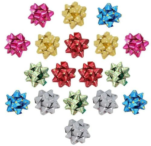 18 Stück Geschenk-Schleifen, selbstklebende Geschenkpapier-Schleifen, Weihnachtsbaum-Anhänger, dekorative Ornamente (gemischte Farben) – Standard