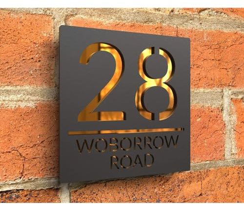 Letrero de acrílico personalizado con números de casa modernos para exteriores, placa de dirección de casa, cortada con láser, 3D, números decorativos de casa (negro brillante, 20 x 20 cm)