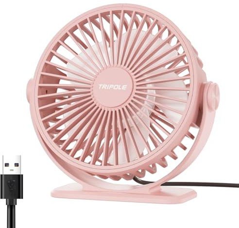 TriPole Mini Ventilator mit 3 Gang, USB Tischventilator Leistungsstark, 360° Neigung, Tragbar für Büro, Schlafzimmer, Reisen - Rosa
