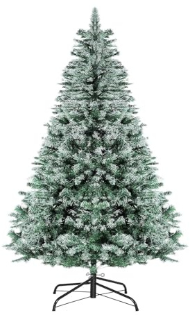 Realistic Artificial Christmas Tree with White Tips & Metal Stand | Full & Bushy Freestanding Xmas Tree for a Natural Look (5ft)