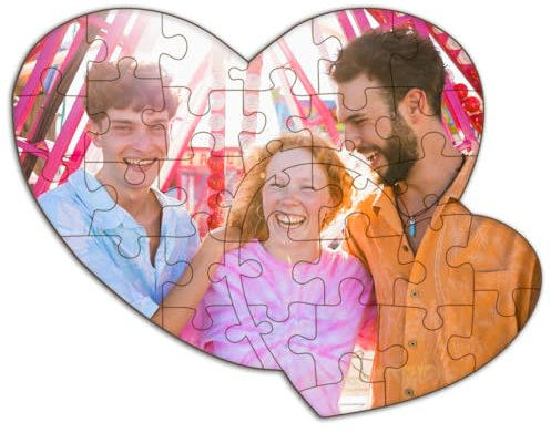Fotopuzzle aus Holz in Form eines Doppelherzes - 34 Teile, 29 x 22,5 cm - mit eigenen Fotos und Texten Personalisieren - optional mit Geschenkbox