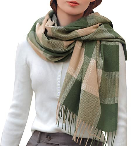 IQYU Leichter Schal Damen Blau Schal für Damen, verdickender warmer Fransenschal Leichte Schals Damen (Green, A)
