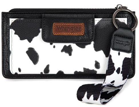 Montana West X Wrangler Cow Print Wallet for Women Ladies Female Card Cases & Money Organizers Wristlet with Wallet Large Clutch with Coin Purse Smooth Zipper and Rfid Lining