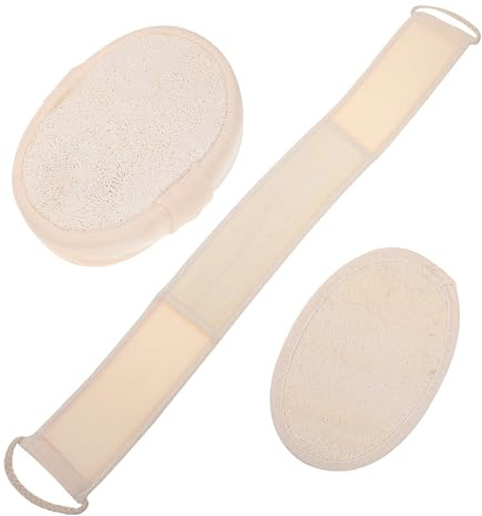 Ipetboom Set 3 Pezzi di Luffa e Cotone per Schiena, Esfoliazione e Massaggio, Accessori da Bagno per Doccia, Beige