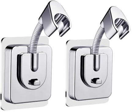 2er Set Duschkopfhalterung Ohne Bohren – 360° Verstellbare Handbrause Halterung, Starke Selbstklebende Duschkopf Halterung, Wasserdichte Silikon Shower Head Holder für Bad & Dusche
