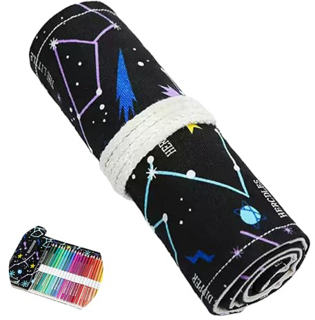 72 Löcher Leinwand Federmäppchen für Buntstifte, Große Kapazität Federmappe | Künstler Buntstifte Organizer, Pencil Wrap Stifterolle zum Bleistift, Zeichenwerkzeuge und Pinsel (Keine Bleistift)
