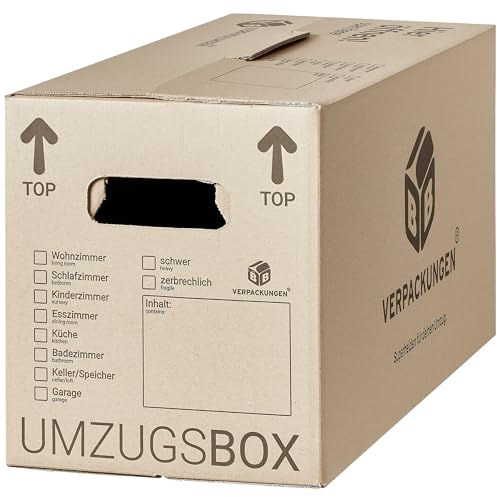 BB-Verpackungen 150x Umzugskartons UMZUGSBOX 632 x 288 x 330 mm 2-wellig (150 Stück) I 100% recycelte Pappe, doppelter Schmetterlingsboden und 3-fache Griffverstärkung