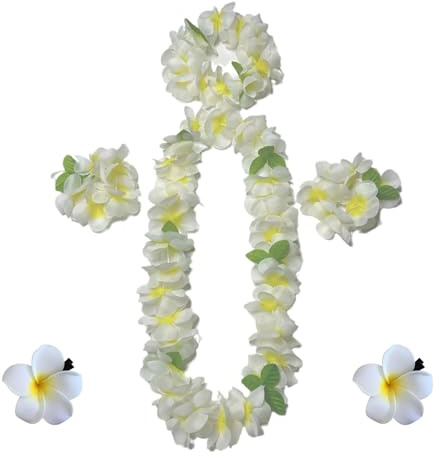 6 Stück Hawaiianische Kopfschmuck, Hawaiian Leis Ketten Set, Blumenkette Deko Set, Poolparty Dekorieren Halskette, mit Halskette Armband Haarclips, für Luau Sommer Beach Party Kostüme Dekorationen