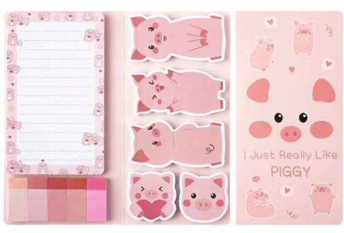 E1mity Niedliches Schweinchen Haftnotizen-Set 550 Blätter Kawaii Memo Pads | Rosa Schweinchen I Just Really Like Pig Self-Stick Papierclips Page Marker für Kinder Home Office Schulbedarf Geschenk
