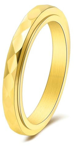 Calefee Antistressringe Drehbar Damen, Ring Schmal Schlicht Damen Edelstahl Bandring Facettiert 3 mm Breit Drehbar, Größe 47 bis 72