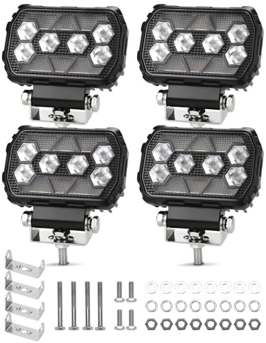 SUPAREE Faros LED Tractor Foco LED Amarillo 12V Foco de Trabajo 12V Tractor Luces 6000K Blancas y 3000K Amarillas 8-90V IP67 Impermeable per Off-Road Camión SUV UTV ATV 4pcs