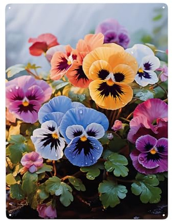 Funny Wall Decor Metal Signs Pansy Flowers Garden Sign Decor Outdoor Hanging Vintage Yard Decorative Metal Sign for Farmhouse Home Horror Theme Bar Decor Tin Signs Gifts 12x16 Inch