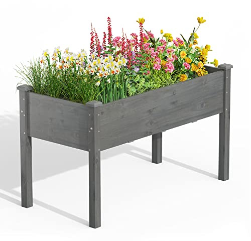 RELAX4LIFE Fioriera da Esterno, Orto Rialzato da Esterno in Legno di Abete Naturale con Fori di Drenaggio, per Balcone, Giardino, Cortile, per Verdure, Fiori, Erbe, Frutta (Grigio, 125x59x76cm)