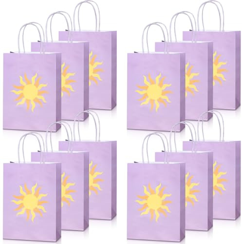 Humyoun 30 Pcs Princess Valentines Gift Bags Purple Sun Birthday Party Favors Goodie Candy Treat Paper Bag with Handle Bulk Princess Birthday Wedding Party Supplies Decorations, 8.3 x 5.9 x 3.2 Inch