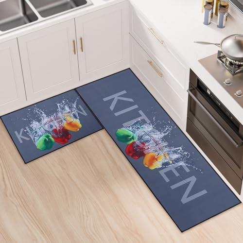 LY4U Juego de 2 Alfombrillas para Suelo - Alfombras de Cocina Lavables para el Hogar, Alfombra para Pasillo, Comedor, Entrada, Mascotas