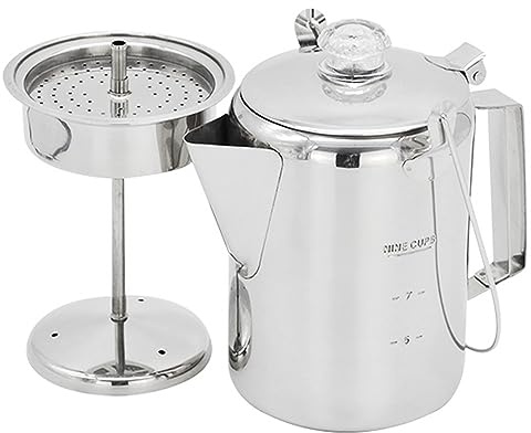 Caffettiera a percolatore in acciaio inox per esterni, 9 tazze, per campeggio, casa, cucina, stufa, falò, uso durevole, resistente alla corrosione
