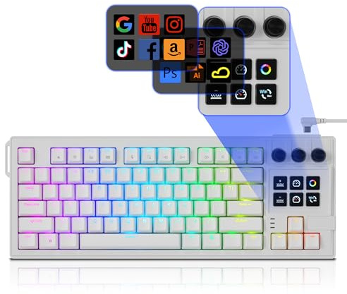 darkFlash K87PRO TKL Mechanical Keyboard with 6 LCD Stream Control Keys & 3 Media Knobs – Gasket Mount, Hot-Swappable RGB Gaming & Streaming Macro Keyboard for PC & Mac (White)