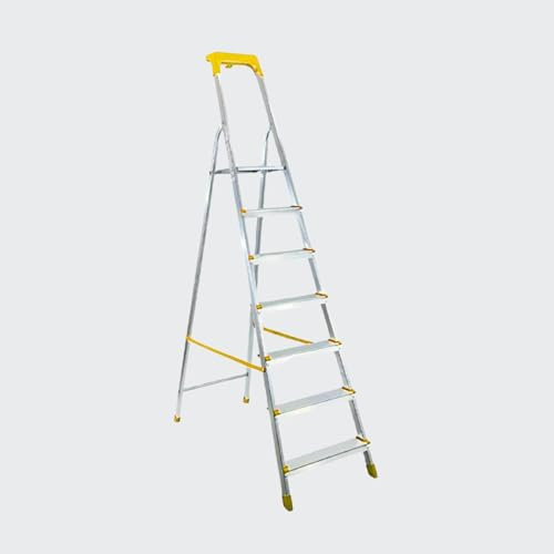 IWOFER Scala Domestica in Alluminio | Antiscivolo con Gradini da 80mm | con Portaoggetti e Blocco di sicurezza | Made in Italy (Giallo, 5)