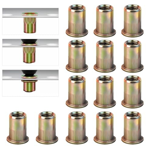 105 Pzs Tuercas Remachables M8 Galvanizadas, Cabeza Plana