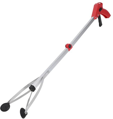 Raccoglitore di rifiuti ad aspirazione pieghevole, strumento di raccolta ad artiglio con portata lunga 31,5 pollici per la raccolta dei rifiuti di foglie da giardino (Manico Rosso)