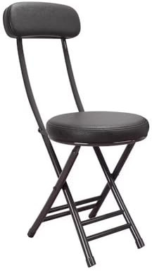 Set di sgabelli da bar pieghevoli, portatili, imbottiti, in pelle, con schienale, struttura rotonda in metallo, facile da montare, design salvaspazio, colore nero